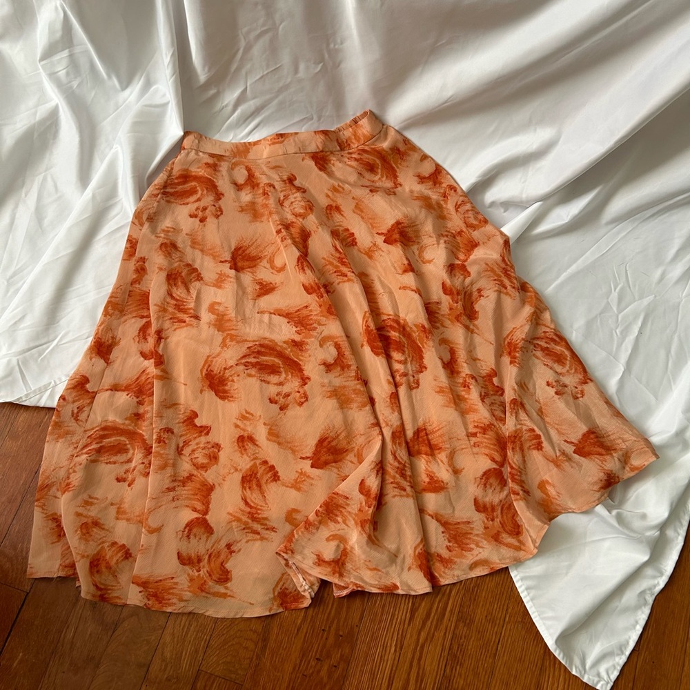 Vintage Abstract Brush Pattern Flowy Midi Skirt